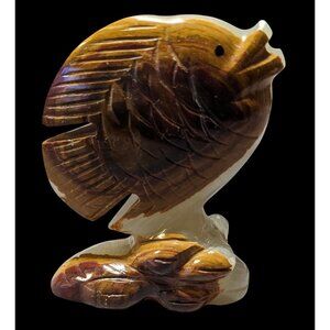 Vintage Carved Cream And Brown Chalcedony Fish Decor